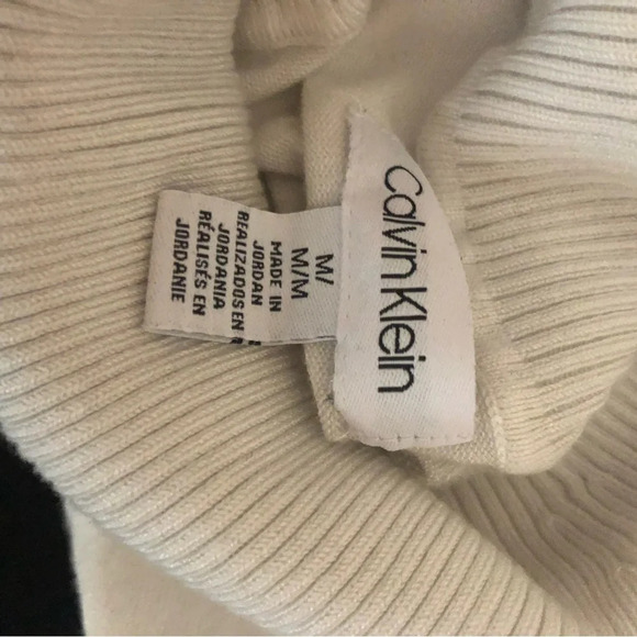 Calvin Klein Women Pullover Sweater Black & Cream Long Sleeve Turtleneck Medium - Picture 3 of 6